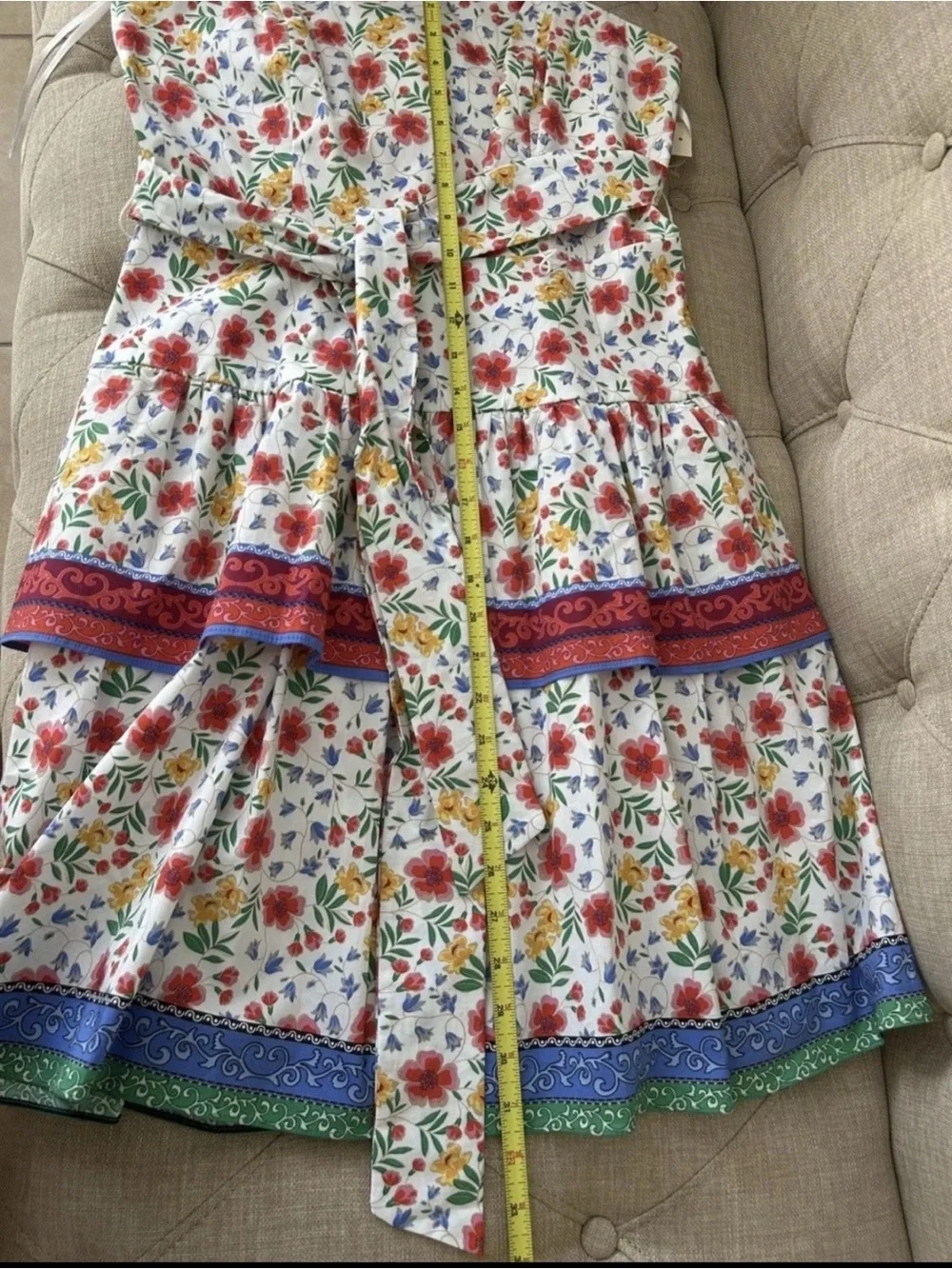 Eliza J $138 White Floral Tiered Sundress Pink Blue Green Trim Size 10 - Picture 4 of 9